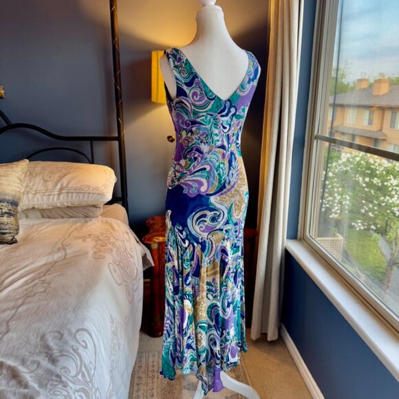 Bellissima Vintage Y2K Swirl Pattern Multicolour Beaded Chiffon Dress - Picture 9 of 16